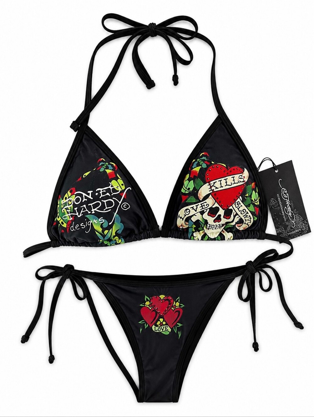 2PC ED HARDY TIGER & SKULLS BLACK 2 PIECE BIKINI SWIMSUIT NWT 2X - Picture 5 of 5